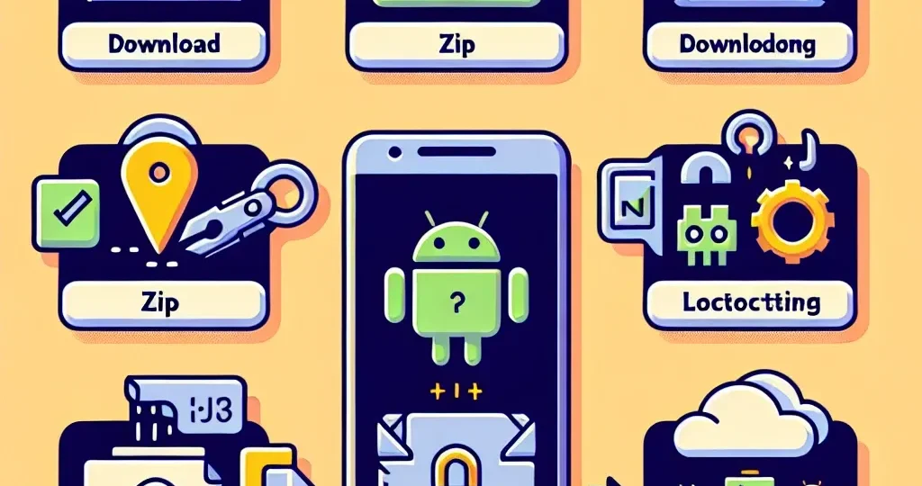 "Ilustrasi cara menggunakan file ZIP dan RAR di Android dengan langkah-langkah sederhana pada layar smartphone."