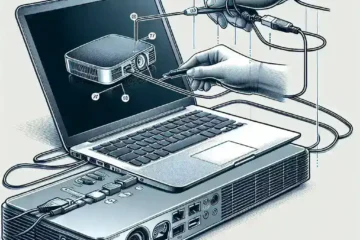 "Ilustrasi cara menghubungkan laptop ke proyektor dengan langkah-langkah sederhana dan kabel koneksi yang diperlukan, sesuai panduan lengkap untuk presentasi yang sukses."